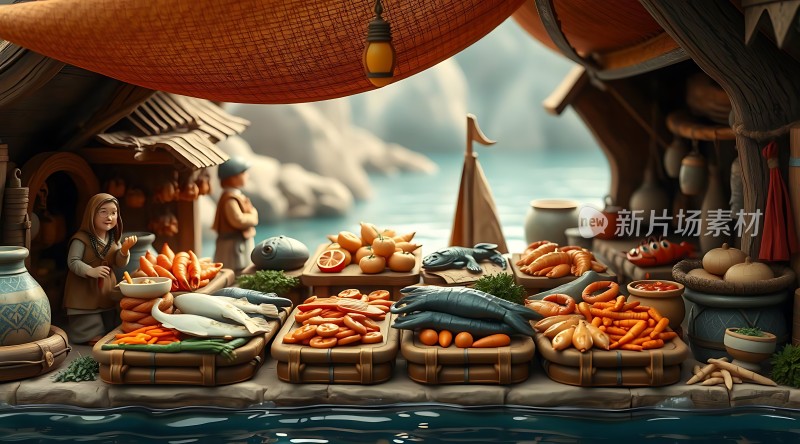 渔港集市新鲜海鲜与蔬菜