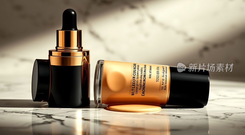金色瓶身化妆品展示
