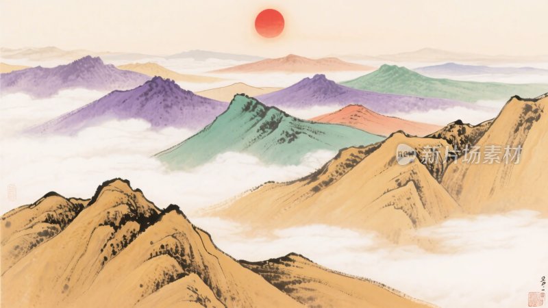 山间日出山水风景图