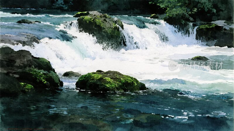 山间流淌的湍急溪流