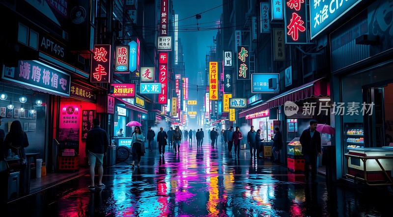 霓虹灯下的繁华街道