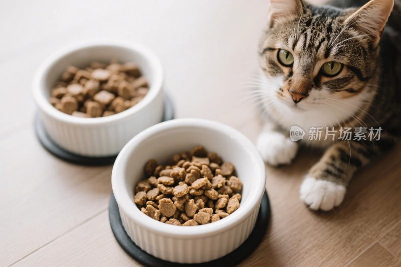 猫咪与猫粮的特写