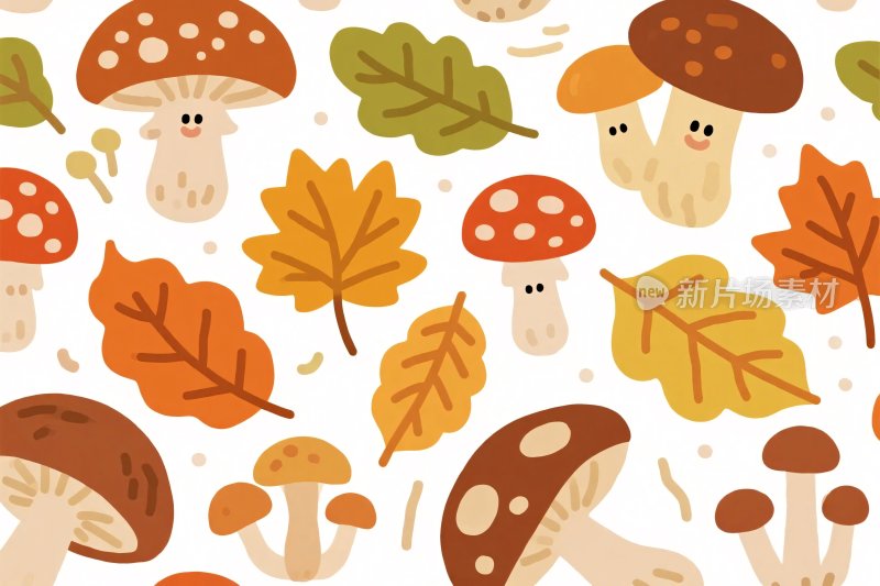 蘑菇树叶卡通插画