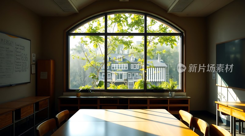 阳光洒满教室绿意盎然映入眼帘