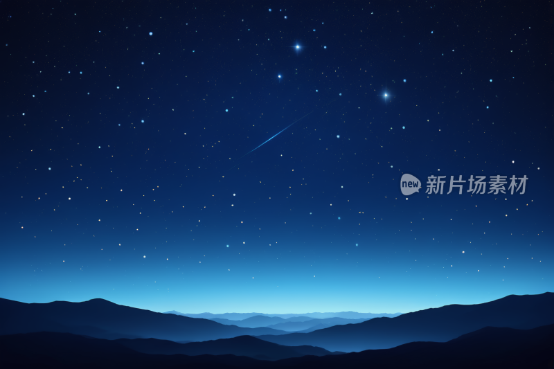 星空夜空一颗流星和一座遥远山脉背景图片