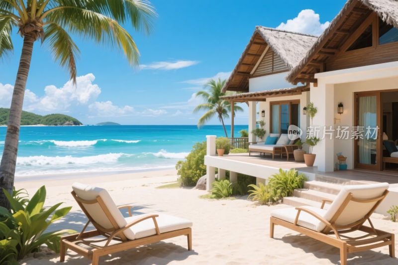 海边度假小屋与休闲躺椅