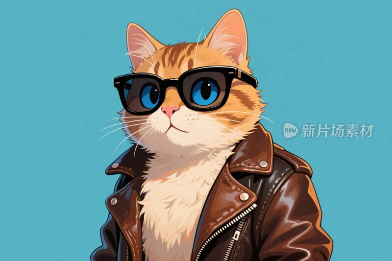 戴墨镜穿皮衣的猫