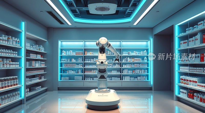 智能药房机器人药品整齐排列科技感十足