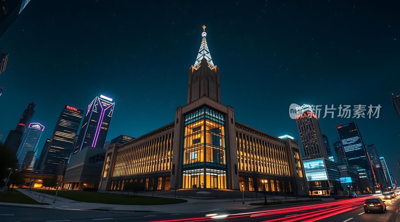璀璨都市夜景下的现代建筑群