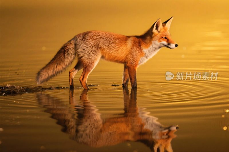 狐狸水面倒影