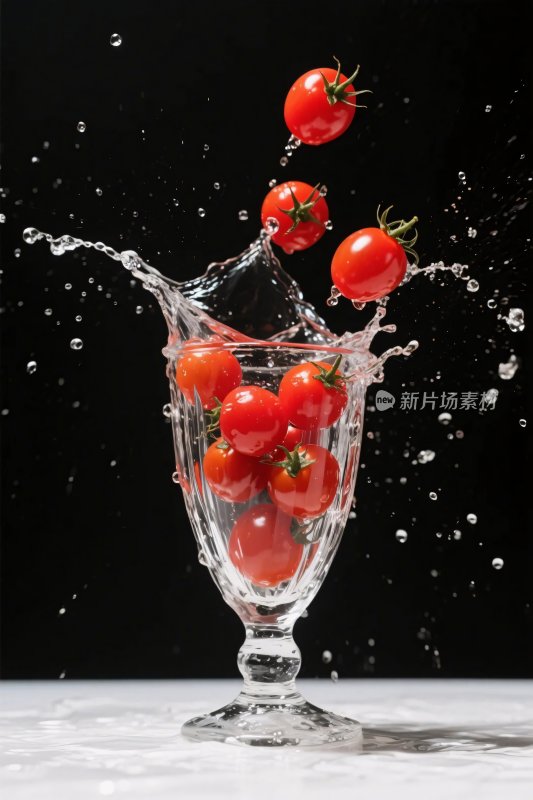 番茄溅水高脚杯瞬间