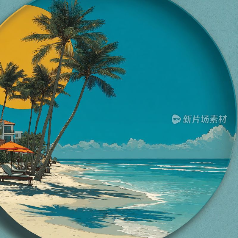 夏日海边椰树美景插画