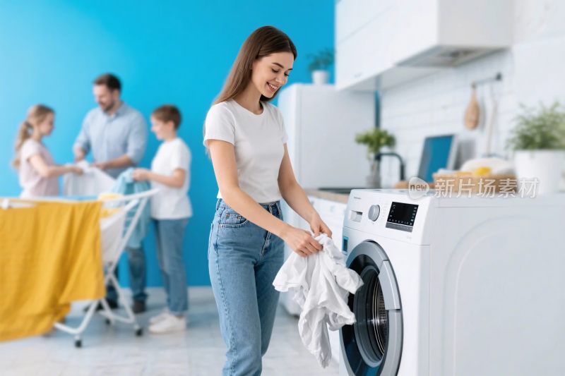 家庭洗衣场景插画
