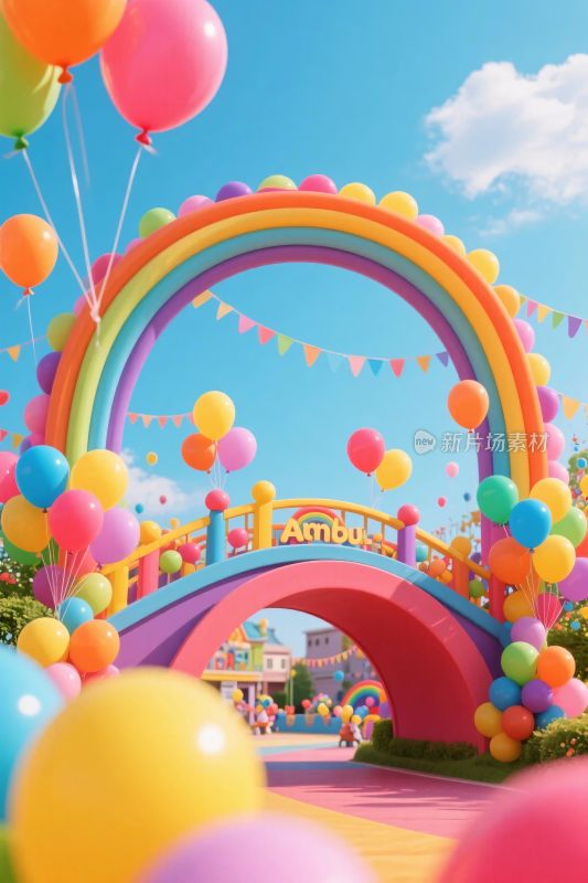 彩虹拱门彩色气球场景