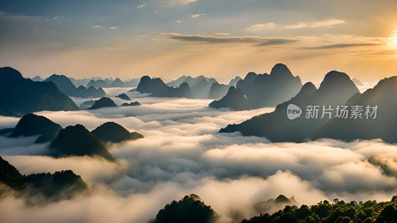 桂林山水照片山峰云海群山云雾缭绕自然风景