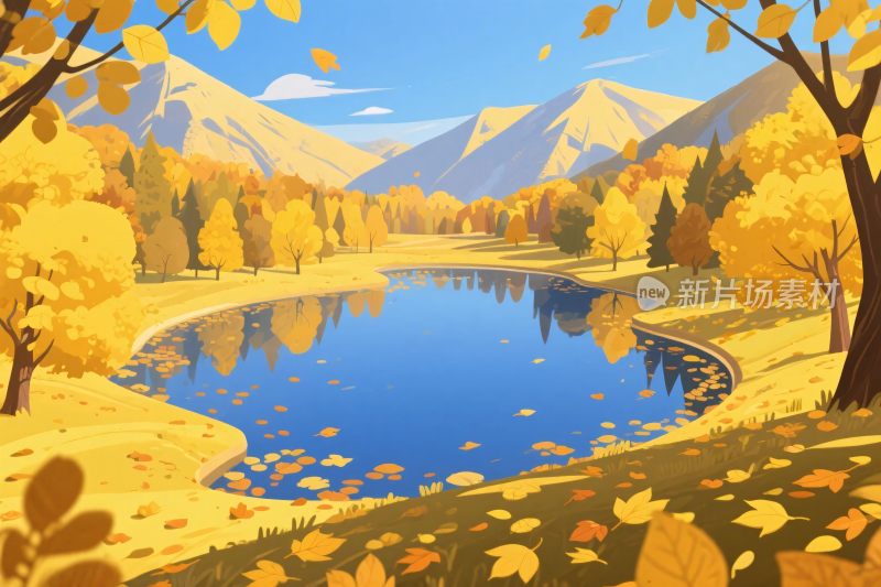 秋季山水风景插画