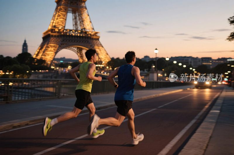 埃菲尔铁塔旁跑步场景