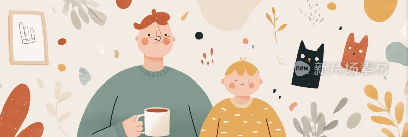 父子温馨相处插画