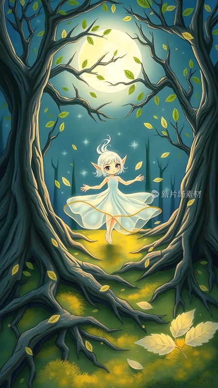 精灵在月光下的森林中起舞