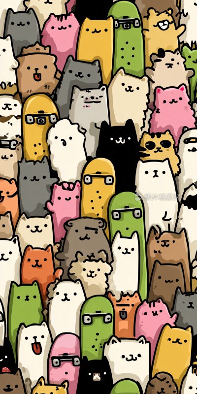 可爱多彩猫咪插画图案