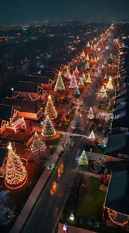 圣诞树灯光璀璨节日气氛浓厚