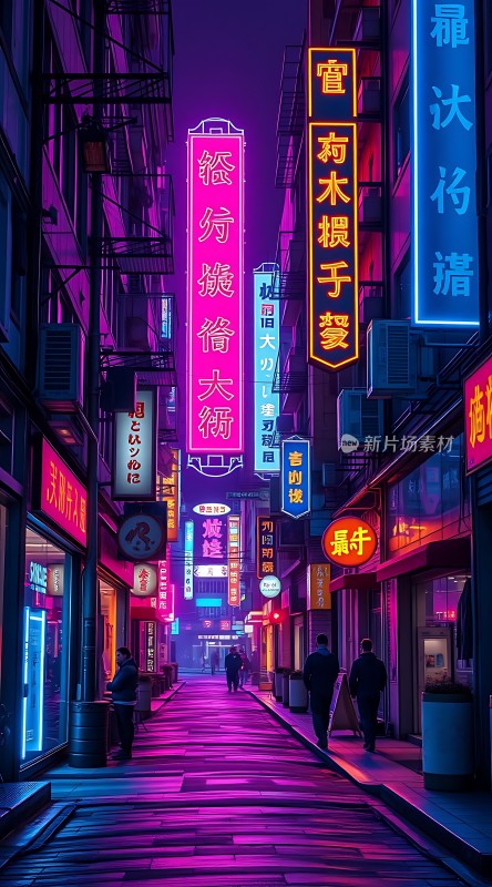 霓虹灯下的繁华街道