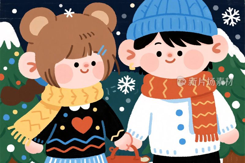 冬日卡通小孩插画