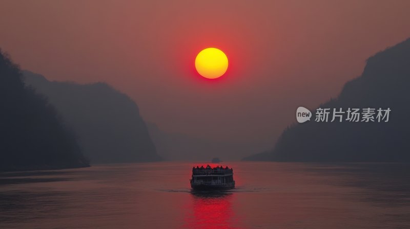 长江三峡日出夕阳山水河流山河红日