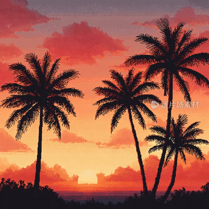 夕阳下的棕榈树美景