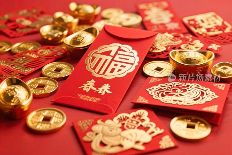 春节红包铜钱喜庆装饰