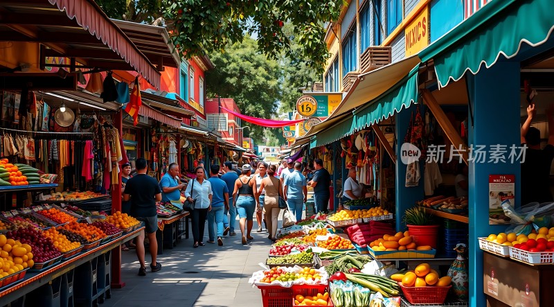 热闹市场琳琅满目商品色彩缤纷人来人往