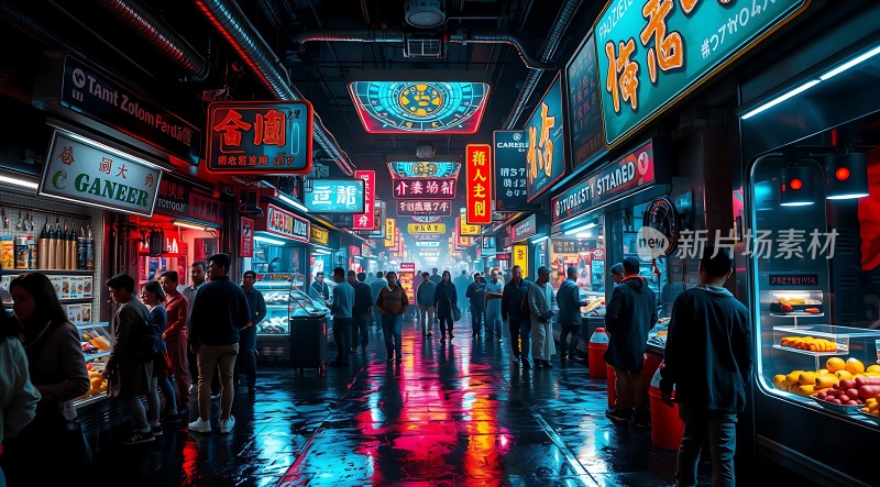 霓虹灯下的繁华夜市