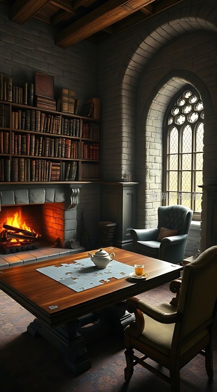 古堡书房里的温暖时光