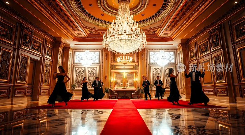 华丽大厅里的红毯舞会