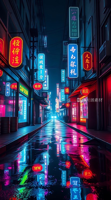 霓虹灯下的繁华街道