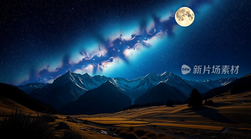 夜幕下的星河与山峦