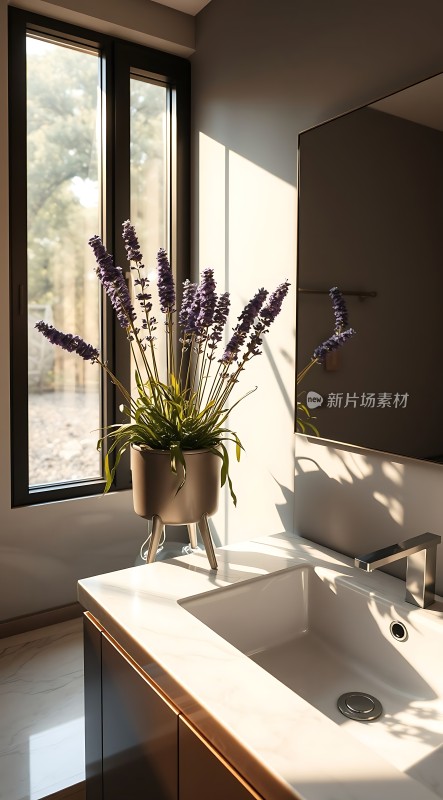 阳光下的薰衣草与洗手台