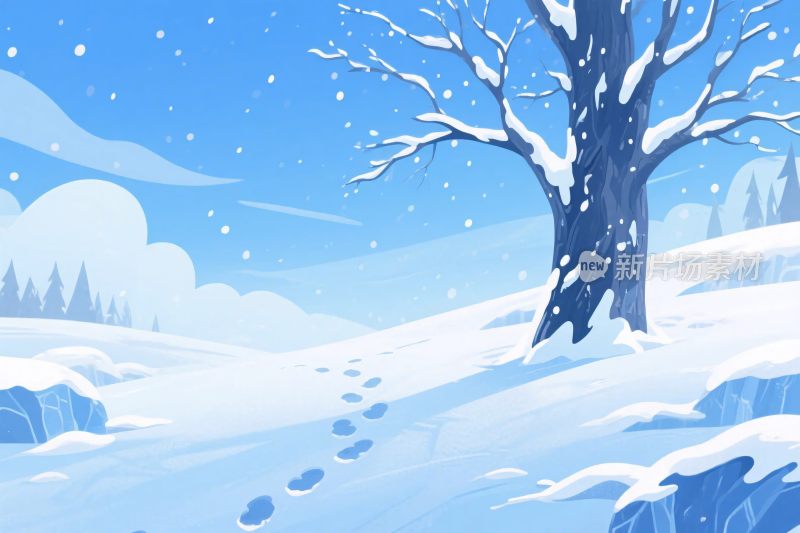冬季雪景脚印插画