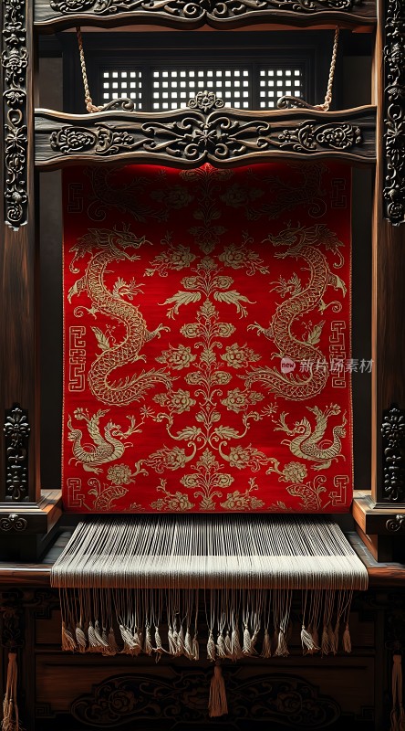 红色龙纹织布机
