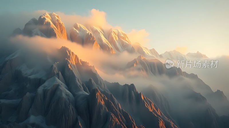 晨曦中的雪峰云海