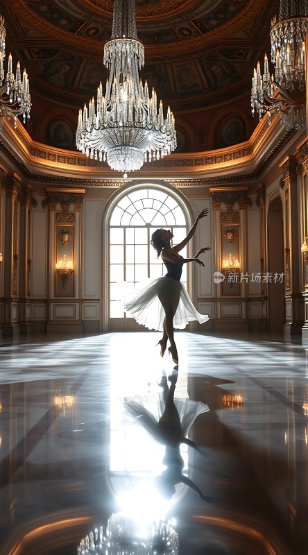 舞者旋转于华丽大厅