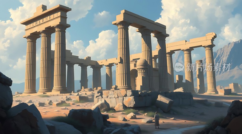 古建筑遗迹下的沉思者