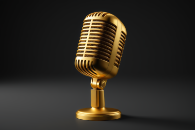 黑色背景上的金色麦克风特写高清图片