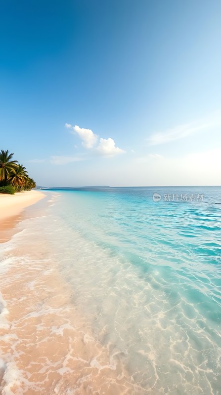 碧蓝海浪轻拍沙滩椰林