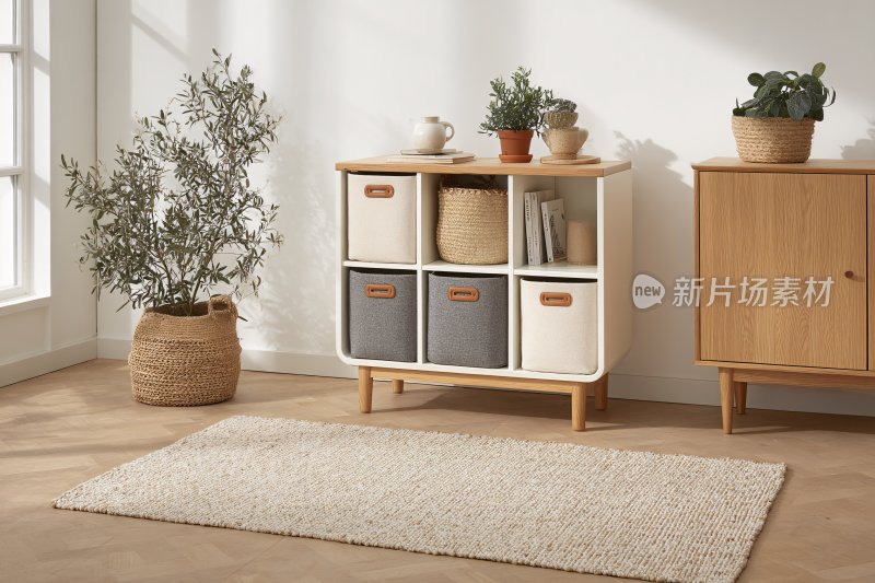 简约风室内储物柜绿植布置场景