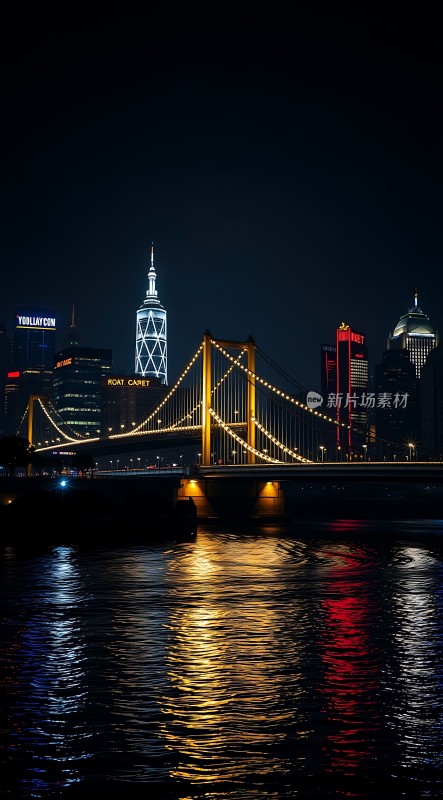 黄浦江畔夜色迷人东方明珠与外滩建筑群交相辉映灯光璀璨如诗如画