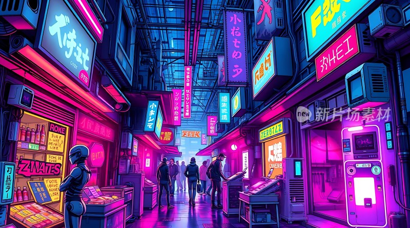 霓虹灯下的未来都市风情街