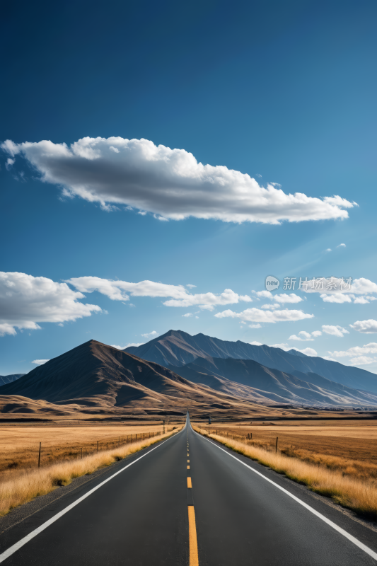 一条长长的路穿过一片开阔的田野风景图片