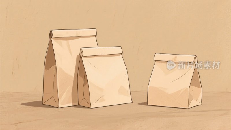 三个纸质包装袋插画