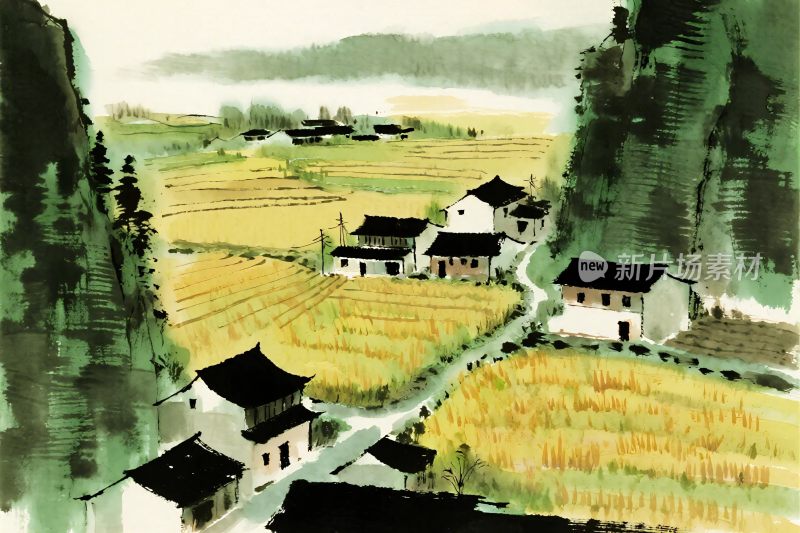 水墨乡村风景图